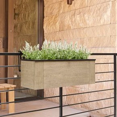 Portside Wood Railing Planter, 24"W x 12"D x 13"H, Weathered Gray