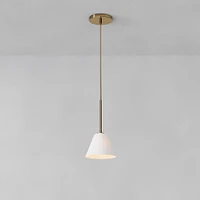 Sculptural Pendant Antique Brass Clear Glass Cone  (8")