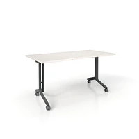 Simii Wake Flip Nest Fixed Table With Casters, Rectangle, Charcoal, Gallery Teak, 24X48