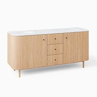 Ellington Double 63" Bath Console, Resin, Blonde, Antique Brass Hardware, White Marble Top