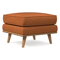 Zander Ottoman, Down Blend, Ludlow Leather, Gray Smoke, Almond