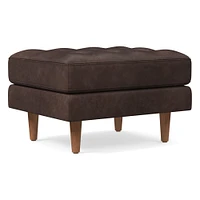 Dennes Ottoman, Down Blend, Ludlow Leather, Gray Smoke, Walnut