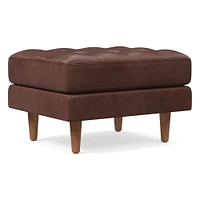 Dennes Ottoman, Down Blend, Ludlow Leather, Gray Smoke, Walnut