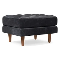 Dennes Ottoman, Down Blend, Ludlow Leather, Gray Smoke, Walnut