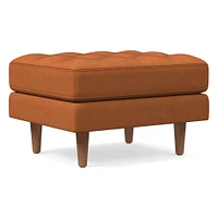 Dennes Ottoman, Down Blend, Ludlow Leather, Gray Smoke, Walnut
