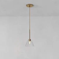 Sculptural Pendant Antique Brass Clear Glass Cone  (8")