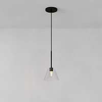 Sculptural Pendant Antique Brass Clear Glass Cone  (8")