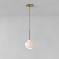 Sculptural Pendant Antique Brass Champagne Ribbed  7.5"