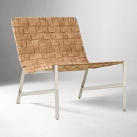 Becker Woven Leather Slipper Chair, Poly, Buff Suede, Camel, Polished Stainless Steel