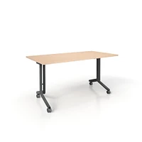 Simii Wake Flip Nest Fixed Table With Casters, Rectangle, Charcoal, Gallery Teak, 24X48