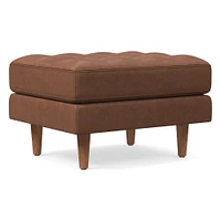Dennes Ottoman, Down Blend, Ludlow Leather, Gray Smoke, Walnut