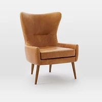 Erik Wing Chair, Poly, Ludlow Leather, Gray Smoke, Dark Oak