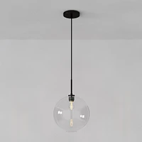 Sculptural Pendant Antique Brass Clear Glass Globe  6.5"