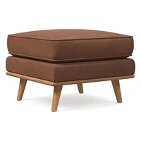 Zander Ottoman, Down Blend, Ludlow Leather, Gray Smoke, Almond