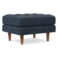 Dennes Ottoman, Down Blend, Ludlow Leather, Gray Smoke, Walnut