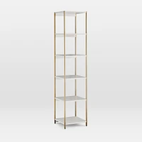 Zane Narrow Bookshelf, White/Antique Brass