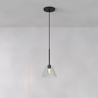 Sculptural Pendant Antique Brass Clear Glass Cone  (8")