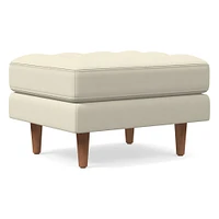 Dennes Ottoman, Down Blend, Ludlow Leather, Gray Smoke, Walnut