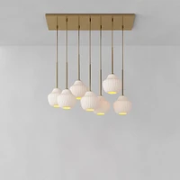 Sculptural 7 Light Chandelier Antique Brass Champagne Ribbed  7.5"