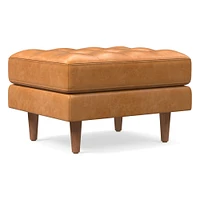Dennes Ottoman, Down Blend, Ludlow Leather, Gray Smoke, Walnut