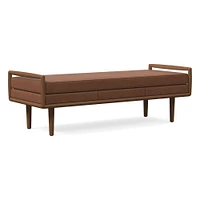 Nico Ottoman, Poly, Ludlow Leather, Gray Smoke, Walnut