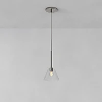 Sculptural Pendant Antique Brass Clear Glass Cone  (8")