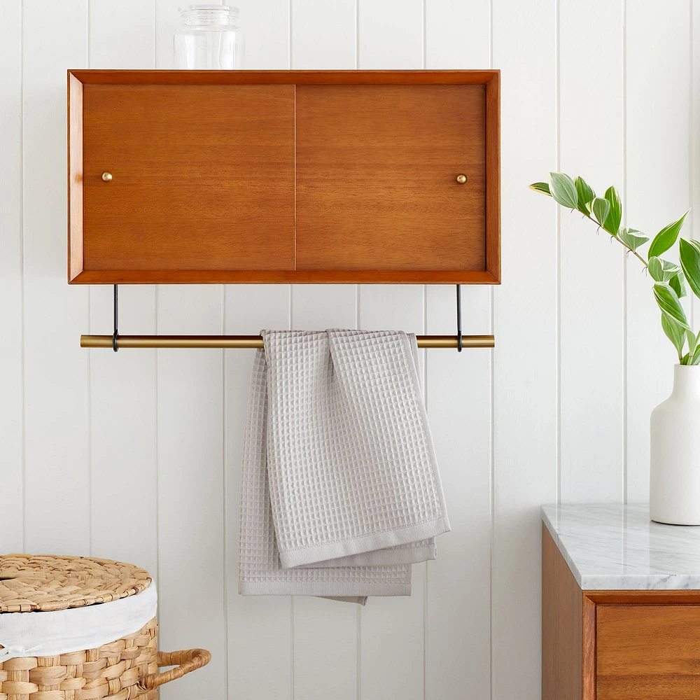 Mid-Century Bathroom Storage Cabinet, Acorn & Antique Brass