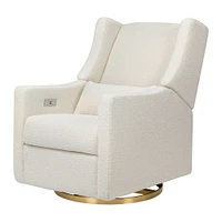 Kiwi Electronic Recliner & Swivel Glider With USB Port Almond Teddy Loop w/ Light Wood Base