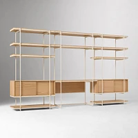 Pierce Wall Desk & Narrow Storage Shelf Unit, Blonde/Black