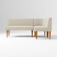 Midcentury Bench + Single Round Corner, Yarn Dyed Linen Weave Oatmeal, Pecan