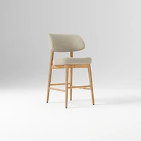 Hyde Bar Stool, Yarn Dyed Linen Weave Alabaster, Smoked Oak