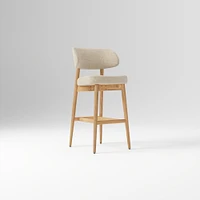 Hyde Bar Stool, Yarn Dyed Linen Weave Alabaster, Smoked Oak