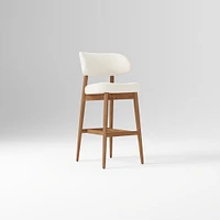 Hyde Bar Stool, Yarn Dyed Linen Weave Alabaster, Smoked Oak