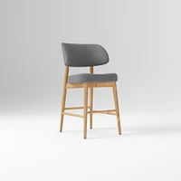 Hyde Bar Stool, Yarn Dyed Linen Weave Alabaster, Smoked Oak