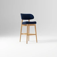 Hyde Bar Stool, Yarn Dyed Linen Weave Alabaster, Smoked Oak