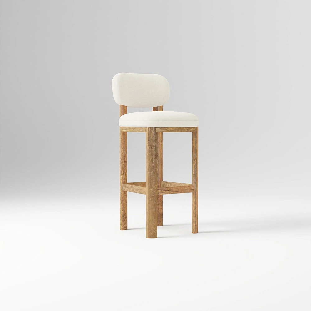 Anton Bar Stool, Yarn Dyed Linen Weave Alabaster, Burnt Wax