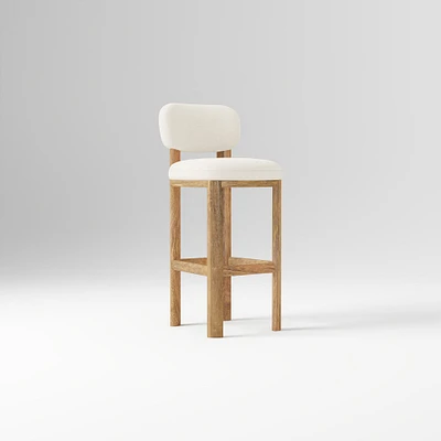 Anton Bar Stool, Yarn Dyed Linen Weave Alabaster, Burnt Wax