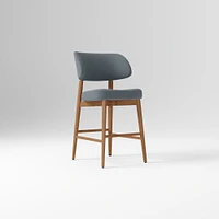 Hyde Bar Stool, Yarn Dyed Linen Weave Alabaster, Smoked Oak