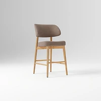 Hyde Bar Stool, Yarn Dyed Linen Weave Alabaster, Smoked Oak