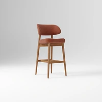 Hyde Bar Stool, Yarn Dyed Linen Weave Alabaster, Smoked Oak