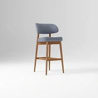 Hyde Bar Stool, Yarn Dyed Linen Weave Alabaster, Smoked Oak