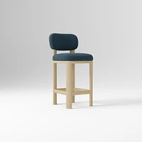 Anton Bar Stool, Yarn Dyed Linen Weave Alabaster, Burnt Wax
