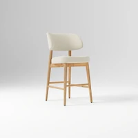 Hyde Bar Stool, Yarn Dyed Linen Weave Alabaster, Smoked Oak