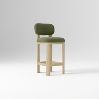 Anton Bar Stool, Yarn Dyed Linen Weave Alabaster, Burnt Wax