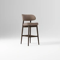 Hyde Bar Stool, Yarn Dyed Linen Weave Alabaster, Smoked Oak