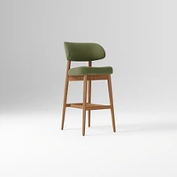 Hyde Bar Stool, Yarn Dyed Linen Weave Alabaster, Smoked Oak