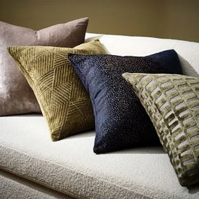 Geo Facet Jacquard Velvet Pillow Cover, 20"x20", Dark Olive