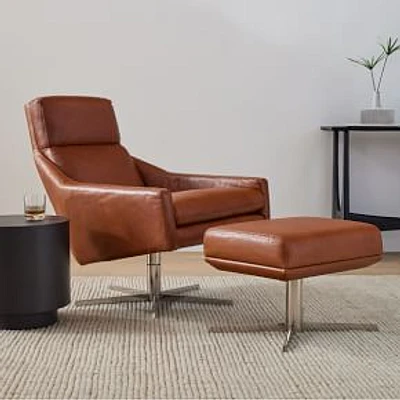 Austin Leather Swivel Armchair & Ottoman Set, Aspen Leather, Chestnut