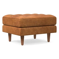 Dennes Ottoman, Down Blend, Ludlow Leather, Gray Smoke, Walnut