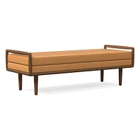 Nico Ottoman, Poly, Ludlow Leather, Gray Smoke, Walnut